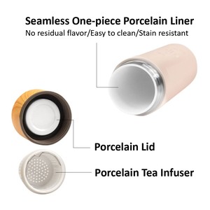 High Quality 16Oz/500ml Double Wall Stainless Steel SUS 304 Porcelain-lined Vacuum Insulated Bottle Porcelain <b>Tea</b> <b>Infuser</b> Lid - Product Image 2