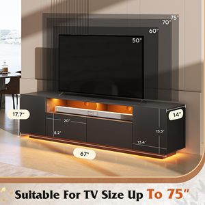 Mobile TV Minimalista Nero con Luci LED Effetto Fluttuante, Centro Intrattenimento Senza Maniglie, Console Multimediale per Arredamento Casa - Product Image 5