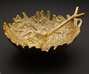 Ensalada de hojas exuberantes texturizadas en tonos dorados de aluminio Cuenco para servir - Product Image 2