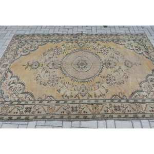 Handmade <b>Traditional</b> Yellow Beige Wool <b>Rug</b> 5.7 X 9 ft Rectangle Patchwork Design Latex Backing-for Living Room Bedroom Hallway - Product Image 3