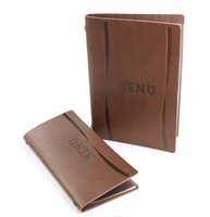 Couverture de menu A4 en cuir de vache véritable avec logo personnalisable en relief, style Hunter, certifiée ISO, couleur brun fauve, pour hôtel et restaurant