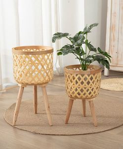 Jardinera redonda de hierro y caña para decoración de jardín y jardinera de mimbre y algas marinas de color natural - Product Image 6