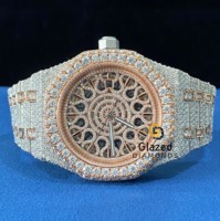 Montre mécanique en acier inoxydable de style vintage Hip Hop Art Déco pour homme, sertie de diamants incolores taille brillant rond