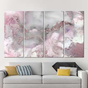 Toile d'art en marbre rose et gris : impression scintillante à l'encre d'alcool, lot de 4 toiles - Product Image 1