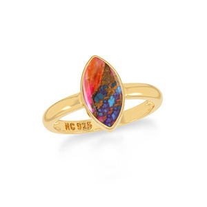 Anillo Chapado en Oro de 18K con Engaste de Bisel, Gema de Ostra Espinosa Rosa, Formas Mixtas, Clásico, para Bodas, Fiestas, Moderno, Unisex - Product Image 3