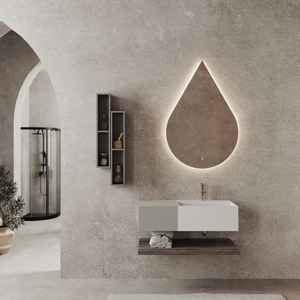 Miroir LED de 100 cm avec 1 tiroir gris nacré et miroir rotatif - Product Image 2