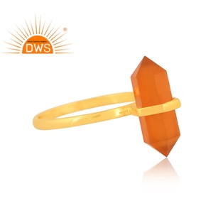 Anillo apilable de piedras preciosas cornalina natural chapada en oro de 18 quilates de plata de ley de última tendencia, fabricante de joyería fina Demi - Product Image 3