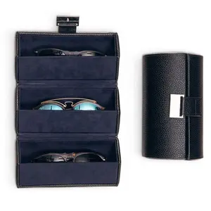 Estuche de lujo para gafas de sol personalizadas, estuche de cuero con logotipo personalizado, caja de gafas de sol portátil, organizador, 3 unidades