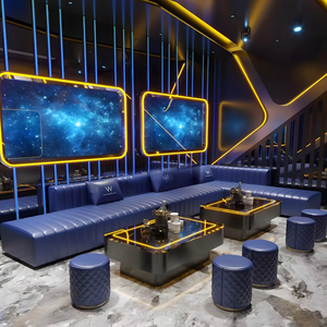Ensemble <span class=keywords><strong>de</strong></span> sièges en forme <span class=keywords><strong>de</strong></span> <span class=keywords><strong>L</strong></span> en cuir PU bleu moderne, banquette d'angle commerciale, canapé pour KTV, boîte <span class=keywords><strong>de</strong></span> nuit, bar, salon, mobilier - Product Image 1