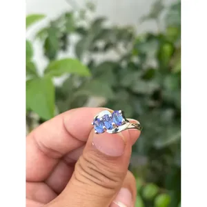 Bague pour homme en argent 925 avec tanzanite géométrique et diamant taille ovale, sertie en vermeil plaqué rhodium, pour fiançailles - Product Image 3