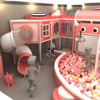 Nouvelle conception de terrain de jeu intérieur sur le thème des contes de fées pastel, avec piscine à balles et toboggan, équipement personnalisé pour les centres de fête pour enfants