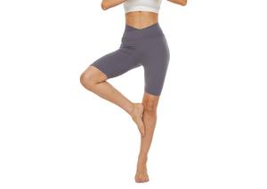 Women <b>High</b> <b>Waist</b> V <b>Shape</b> Yoga <b>Shorts</b> Stretchy Fitness Biker <b>Shorts</b> Grey - Product Image 5