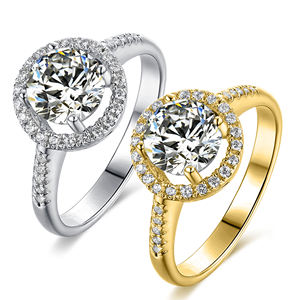 Bague de fiançailles classique AMBER JEWELS T-1591 avec diamant de laboratoire, plaqué or massif 14 carats, sertissage à griffes, certifiée IGI, bijoux unisexe - Product Image 2