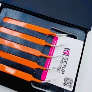 Pince à épiler pour cils GETUP BROSONS IMPEX de haute qualité en acier inoxydable, nouvelle isolation, couleurs orange, pointe lisse, poignée diamantée - Product Image 5