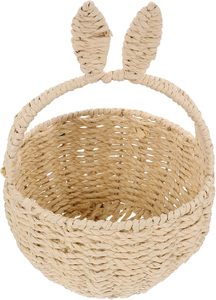 Panier de Pâques en osier fait à la main avec poignée |   Pot de fleurs décoratif en paille tressée |   Panier-cadeau mignon de lapin pour les fêtes d'enfants - Product Image 1