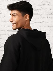 Style baggy Boxy goutte épaule noir basique sweats à capuche surdimensionnés coton mélangé thermique pull-over sweats à capuche pour hommes Logo personnalisé - Product Image 5