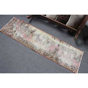 Tapis de 1,3 x 4,8 pieds, tapis vintage, tapis turc en laine marron avec motifs de plantes et d'arbres - Product Image 4