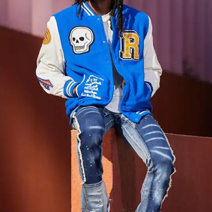 OEM Service Men's Vintage Denim Varsity <b>Jacket</b> Hooded Windproof Cotton Liner for Winter Washed Crocheted Weaving <b>Collar</b> Zipper - Product Image 4