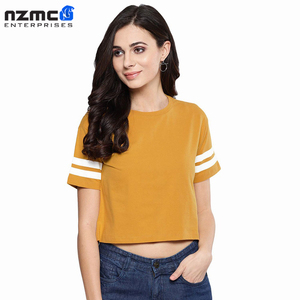 Camisetas cortas de verano ajustadas para mujer, camiseta estampada en talla XL, estilo informal, camisas de cuerpo corto, servicio OEM, técnicas teñidas lisas - Product Image 5