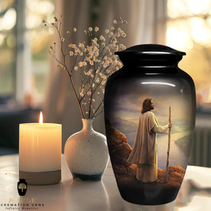 Handcrafted Aluminum Cremation <b>Urn</b> Jesus Engraved Cremation <b>Urns</b> | Meena Coating | Leak-Proof Design (Keepsake & <b>Large</b> Options) - Product Image 6