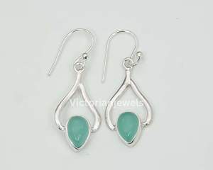 925 <b>Solid</b> Sterling <b>Silver</b> May Birthstone <b>Earrings</b> Aqua Chalcedony Pear Shape Hook Charm <b>Earrings</b> - Product Image 2