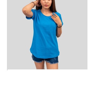 Camisetas de algodón 100% de alta calidad para mujer, cuello redondo profundo para mujer, talla grande, sin marca, diseño liso, manga corta, proveedor de BD - Product Image 2