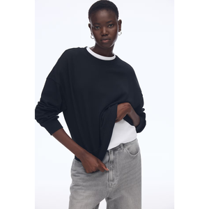 Vente en gros de sweat côtelé de couleur unie avec bordure en point de croix pour épaules tombantes de haute qualité coton premium pour femmes OEM/ODM Bangladesh - Product Image 3