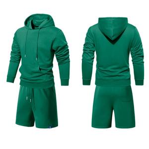 Conjunto de Dos Piezas de Verano para Hombre, Sudadera con Capucha y Pantalones Cortos, Cómodo, Transpirable, Estilo Casual Urbano, 100% Algodón - Product Image 1