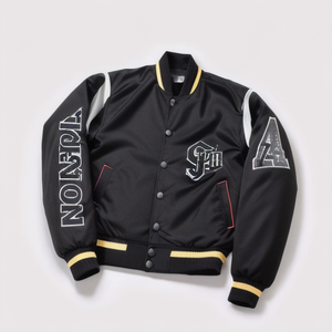 แจ็กเก็ตหนังแท้สำหรับผู้ชายเสื้อแจ็กเก็ตวิทยาลัยมีตัวอักษรปักโลโก้ - Product Image 2