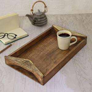 Grand plateau de service rectangulaire en bois très tendance Fournitures d'hôtel polyvalentes et accessoires de cuisine pour le service du petit-déjeuner - Product Image 4