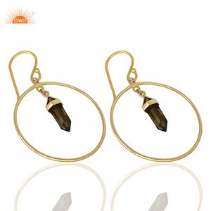 แฮนด์เมดเงินสเตอร์ลิงห้อยต่างหูธรรมชาติ Smoky อัญมณีต่างหูได้รับการรับรองขายส่งเครื่องประดับเงิน - Product Image 2