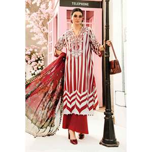 Maria.B Ensemble 3 pièces décontracté printemps/été : chemise brodée imprimée en tissu lawn, dupatta imprimée en mousseline et pantalon imprimé - BIC-2526 - Product Image 1
