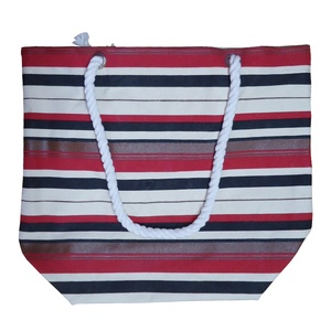 Sac à provisions de plage en toile de coton très à la mode poignée de corde torsadée imprimé à rayures pour filles garçons pour l'été automne - Product Image 2