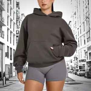 Streetwear Oversized Long <b>Hoodie</b> for Women Winter Velour <b>Lightweight</b> Breathable Customized Front Logo Printing OEM - Product Image 4