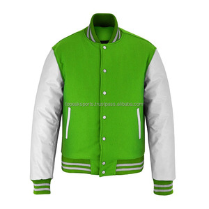 2026 OEM Best Selling Green Wool White Leather Sleeves Varsity <b>Jacket</b> For Men's 100% High Quality Low MOQ <b>Heated</b> Fashion <b>Jackets</b> - Product Image 1