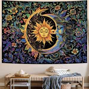 Tapiz Mandala para Colgar en la Pared, Diseño Floral Multicolor Azul, Estilo Bohemio, Pavo Real, Patrón Fractal, Estilo Indio, Hippie, Gitano - Product Image 6