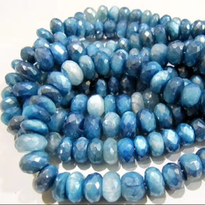 Perles de pierre de lune en topaze bleue naturelle Rondelle à facettes et revêtement AB brin de 8mm perles de taille lointaine de 7 pouces - Product Image 1