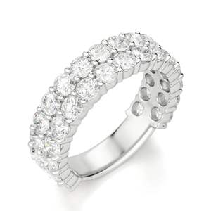 Round Cut Diamond Pave Set Two Row Semi Eternity Wedding Band para mujer - Product Image 3