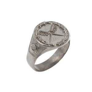 925 Sterling <b>Silver</b> Men's <b>Ring</b> <b>Crossed</b> Swords Motif Rhodium Plated for Everyday Wear Weddings Featuring Zircon Inlay Jewelry - Product Image 4
