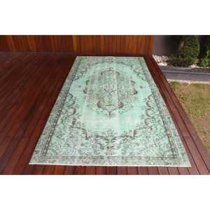 Tapis turc vintage 5x9,2 pieds, grand tapis, tapis en laine verte - Product Image 1