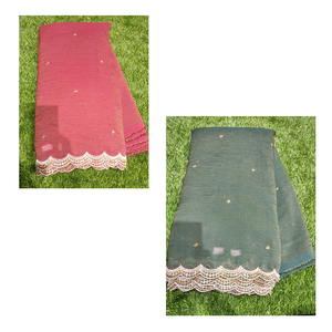 Tissu pur en tissu froissé avec broderie originale pour Lehenga et Saree - Frais de transport supplémentaires - Product Image 5