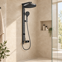 Douche LED à jet de pluie et massage, avec barre coulissante, affichage numérique intelligent, en laiton noir, fixation murale, pour hôtels, nouveau design WYRAX, modèle Tiktok