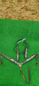 Western horse breast collar <b>leather</b> tack chest <b>harness</b> geometric bead concho stud adjustable strap riding halter gear set - Product Image 4