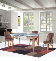 Table à manger Salda Design moderne en bois extensible avec 4 chaises - Ensemble de salle à manger écologique durable fait à la main