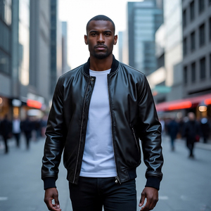 Chaquetas de vaca y oveja para hombre, abrigos con bolsillos en el pecho de alta calidad, chaquetas de cuero con cuello redondo genuino para hombre - Product Image 6