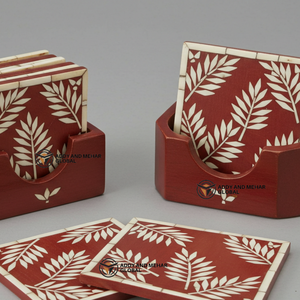 Proveedor indio ofrece posavasos con incrustaciones de hueso marrón y blanco hechos a mano con soporte posavasos con patrón floral - Product Image 4