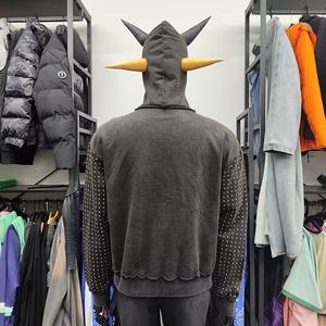 Fabricante personalizado Color personalizado French Terry Heavyweight Zipper Jacket Rhinestone Pullover Hoodie Hombres - Product Image 3