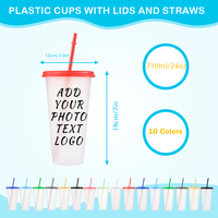 Gobelet en plastique transparent avec logo personnalisé, avec paille et couvercle, 24 oz, gobelets réutilisables pour café glacé, cadeau promotionnel, cadeau de fête