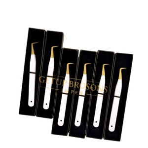 Pince à épiler pour extensions de cils de haute qualité, à 90 degrés, avec revêtement en poudre blanche et pointe dorée, logo personnalisé, instrument de beauté - Product Image 5