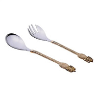Diseño de cuentas de acero inoxidable dorado brillante, mango largo, respetuoso con el medio ambiente, apto para lavavajillas, mesa de comedor, servidor de ensalada, servicio hecho a mano